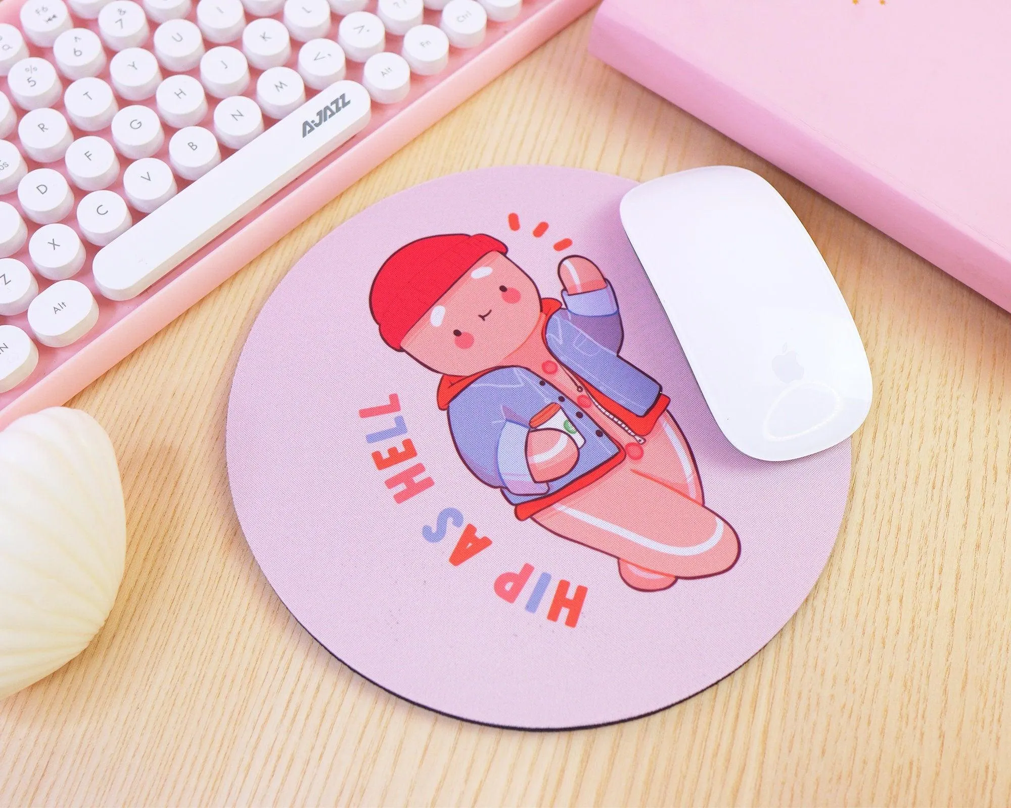 Hip as Hell Mouse Pad | Funny Hipster Gingie Desk Mat | Cute Kawaii Round Mousepad