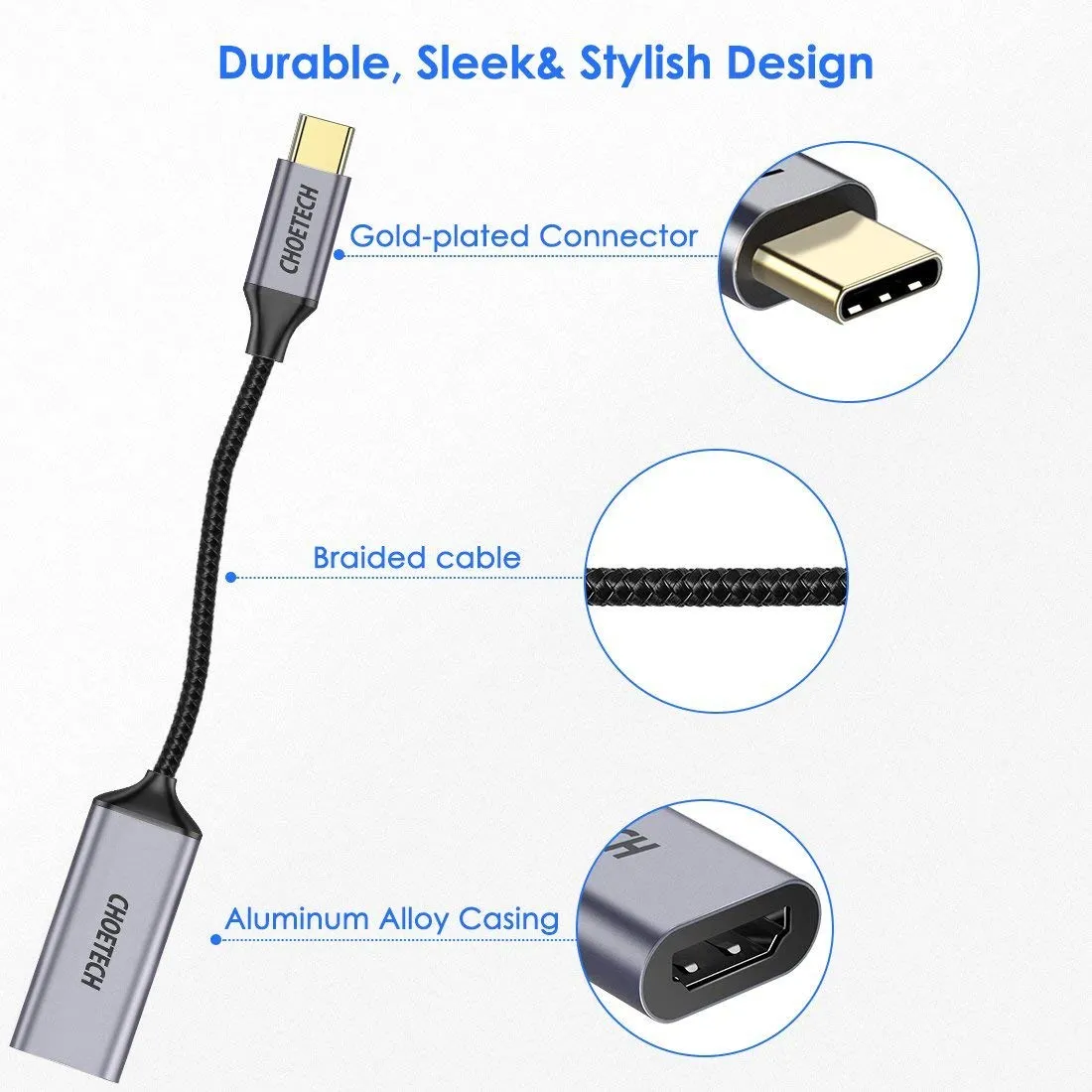 HUB-H10 Choetech USB-C to HDMI Braided Cable Adapter