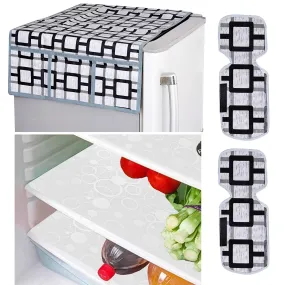 Kuber Industries Circle Design Combo of PVC 3 Pieces Fridge Mats, 1 Piece Handle Cover and 1 Piece Fridge Top Cover (Grey) - CTKTC22400, (Model: CTKTC022400)