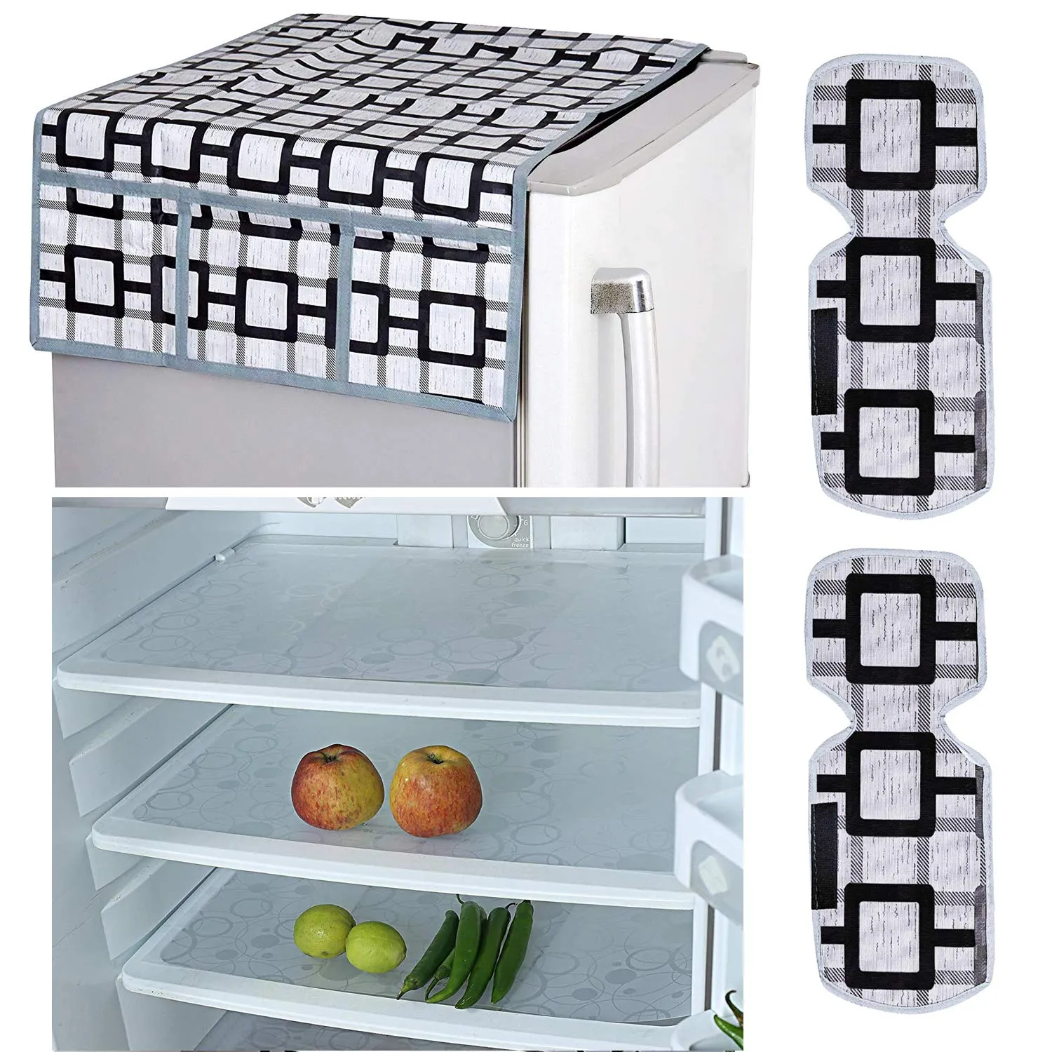 Kuber Industries Circle Design Combo of PVC 3 Pieces Fridge Mats, 1 Piece Handle Cover and 1 Piece Fridge Top Cover (Grey) - CTKTC22400, (Model: CTKTC022400)