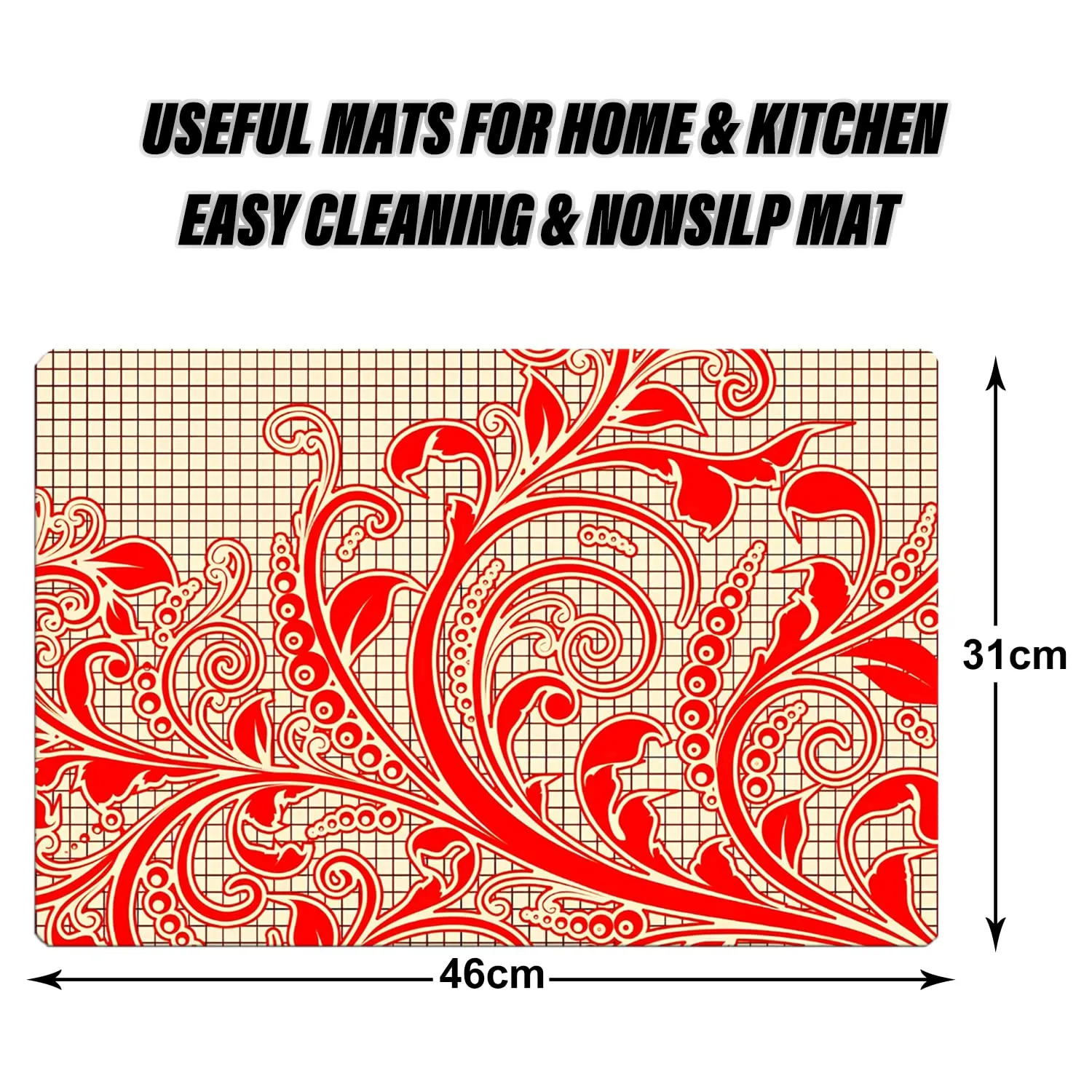 Kuber Industries Fridge Mats | PVC Red Leaf Print | Fridge Mat for Refrigerator | Fridge Placemats for Kitchen | Set of 6 | Red