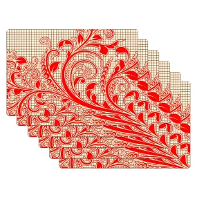 Kuber Industries Fridge Mats | PVC Red Leaf Print | Fridge Mat for Refrigerator | Fridge Placemats for Kitchen | Set of 6 | Red