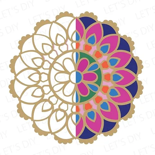 LET'S DIY Reusable Round Shape Rangoli Mats | 11-Inch Rangoli Set for Diwali & Home Décor | Eco-Friendly & Portable Rangoli Stencils | Festive Decoration for Entrance & Pooja Room