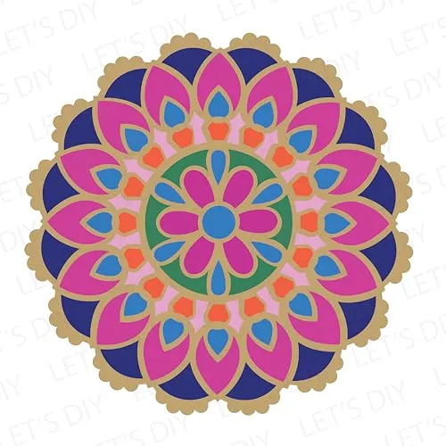 LET'S DIY Reusable Round Shape Rangoli Mats | 11-Inch Rangoli Set for Diwali & Home Décor | Eco-Friendly & Portable Rangoli Stencils | Festive Decoration for Entrance & Pooja Room