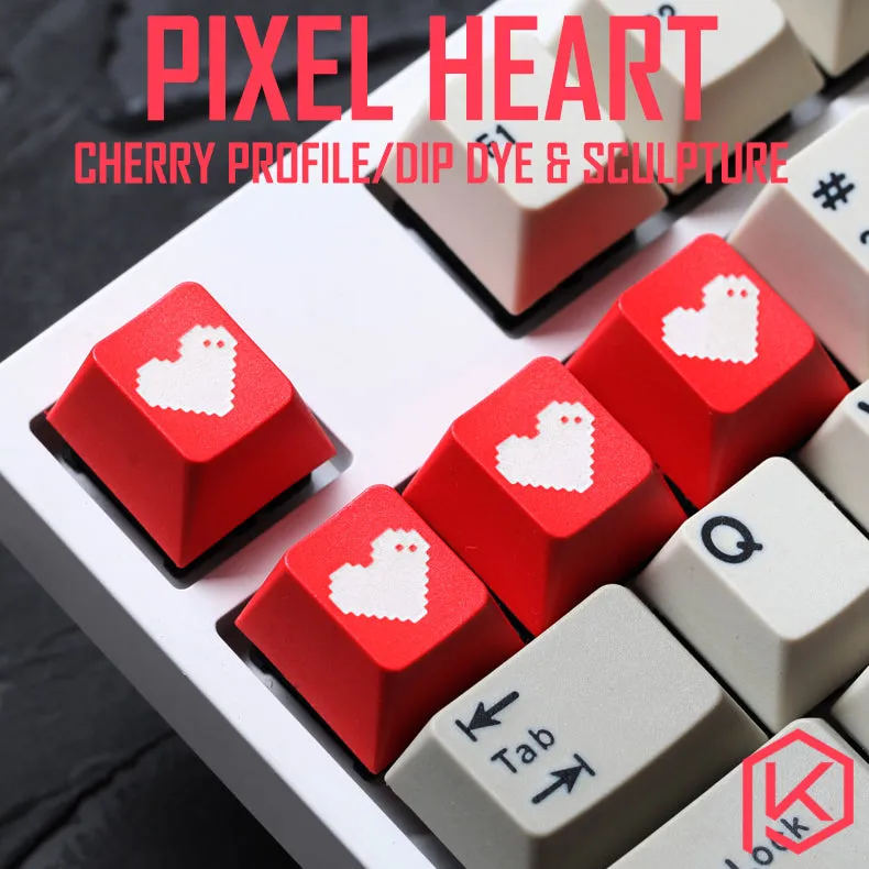 Novelty cherry profile dip dye and sculpture pbt keycap for mechanical keyboards Dye Sub legends pixel heart black red white