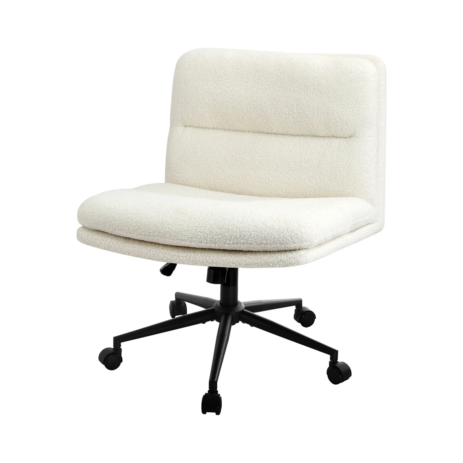 Oikiture Mid Back Armless Office Desk Chair Wide Seat Boucle White with Wheels