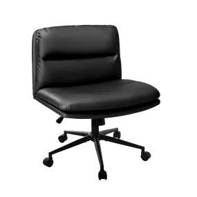 Oikiture Mid Back Armless Office Desk Chair Wide Seat Leather Black with Wheels