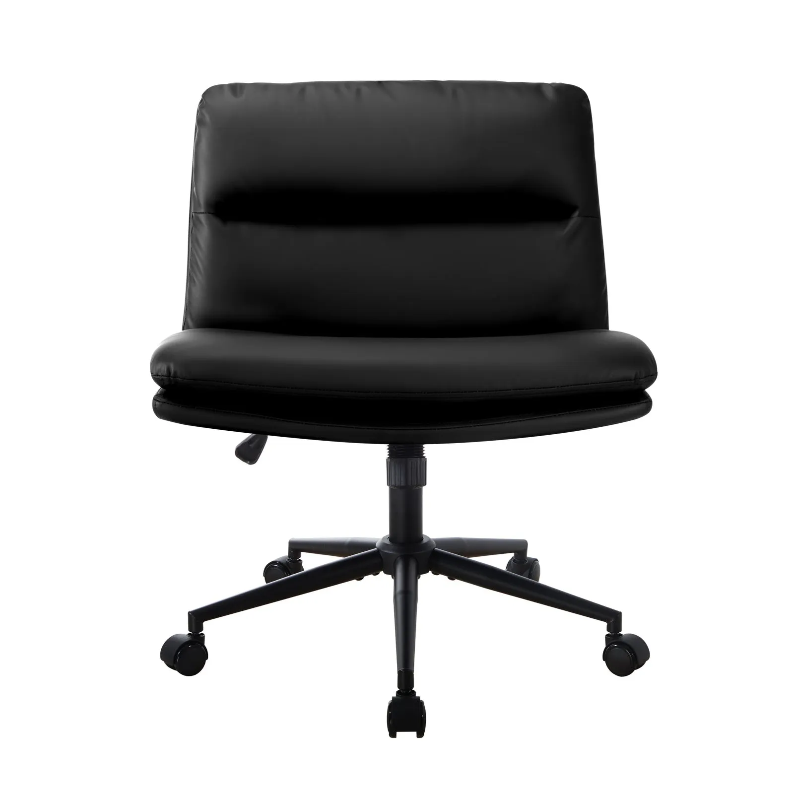 Oikiture Mid Back Armless Office Desk Chair Wide Seat Leather Black with Wheels