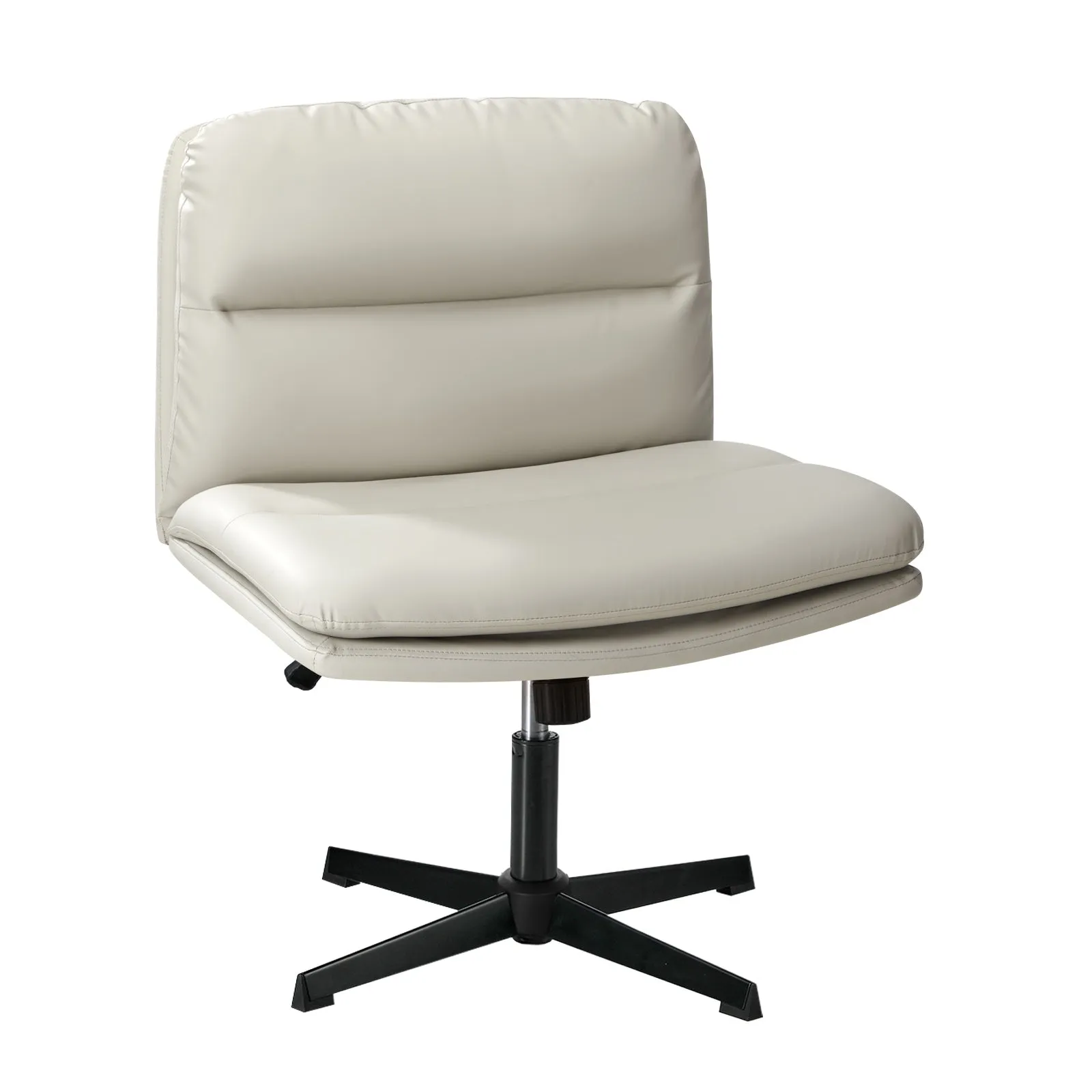 Oikiture Mid Back Armless Office Desk Chair Wide Seat No Wheels Leather Beige