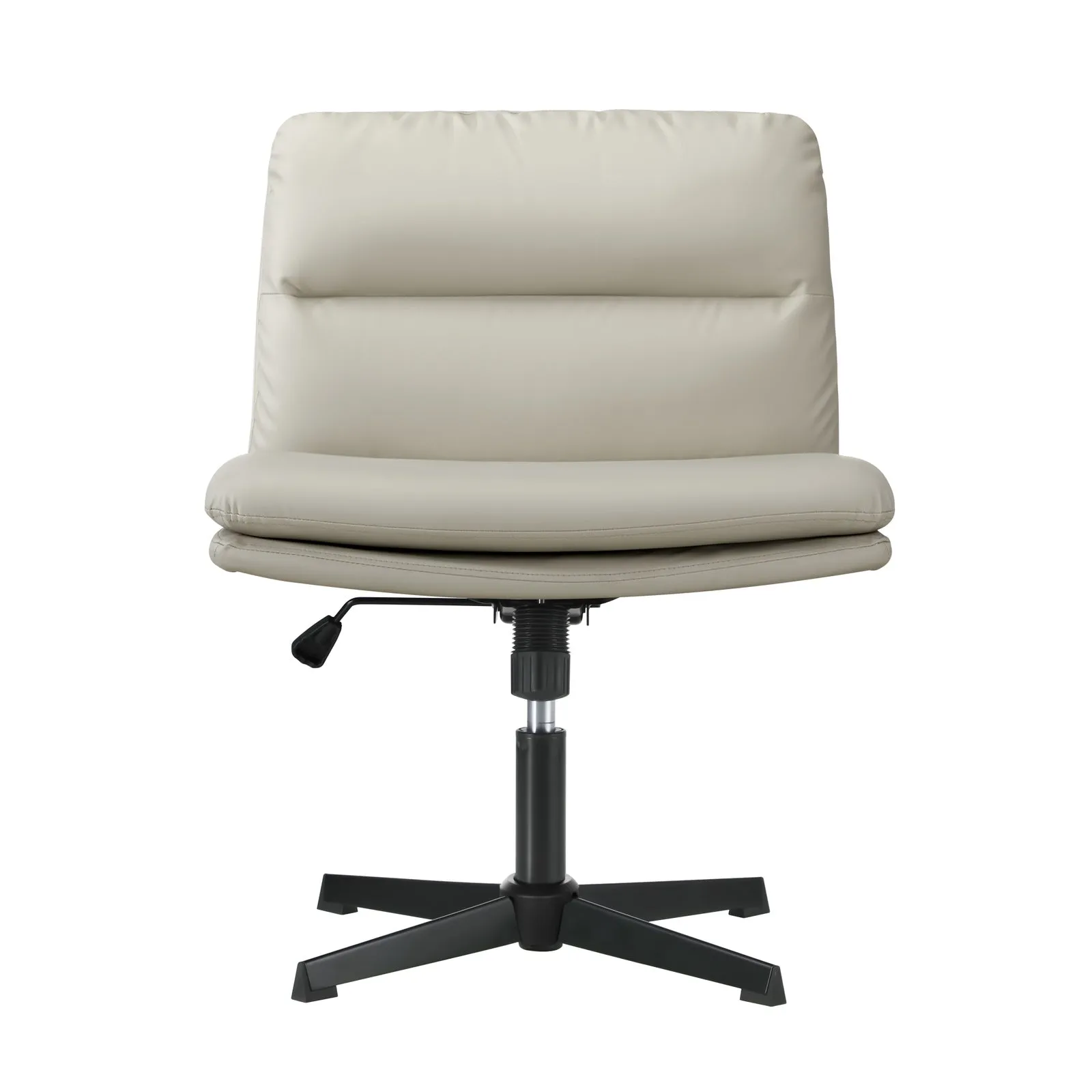 Oikiture Mid Back Armless Office Desk Chair Wide Seat No Wheels Leather Beige
