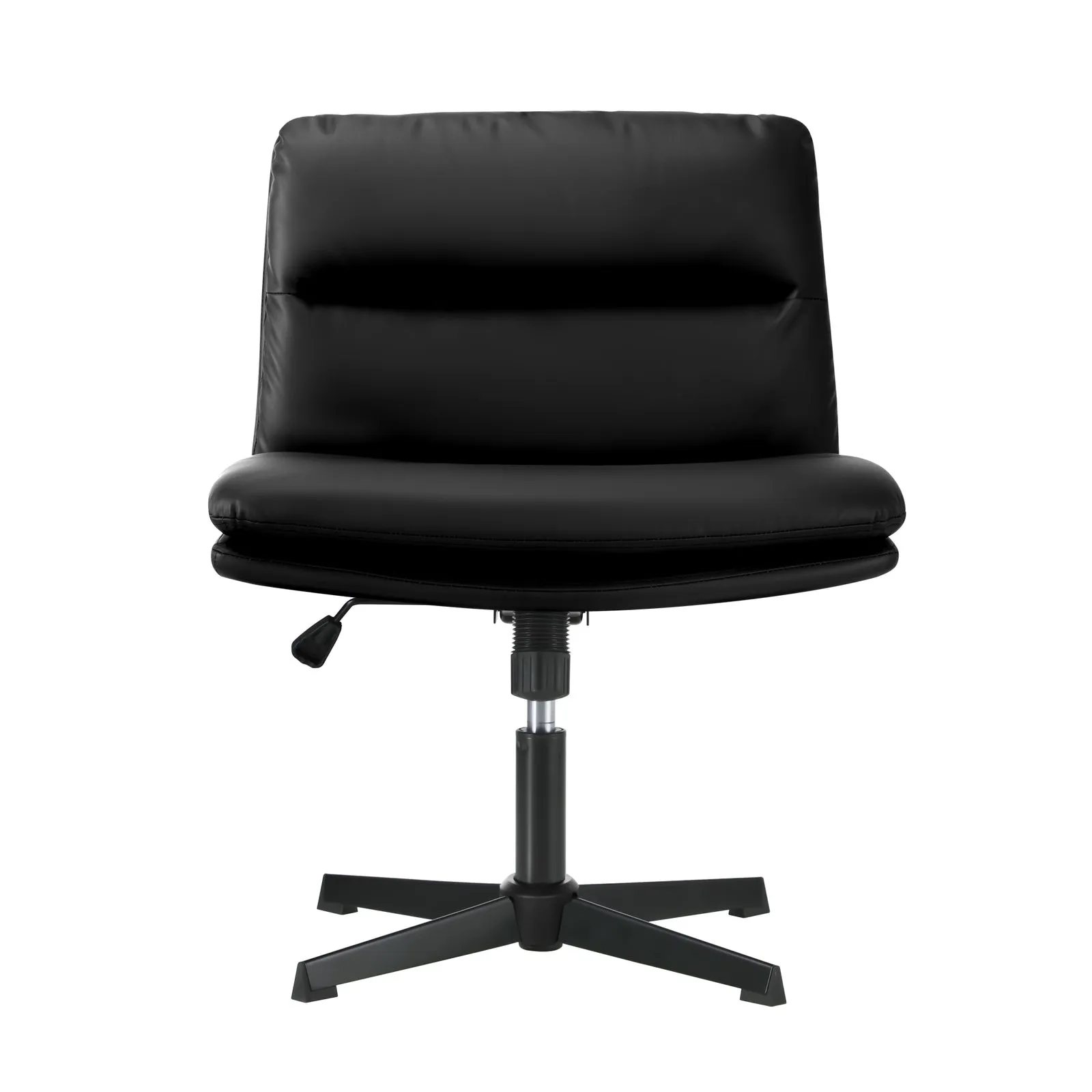 Oikiture Mid Back Armless Office Desk Chair Wide Seat No Wheels Leather Black