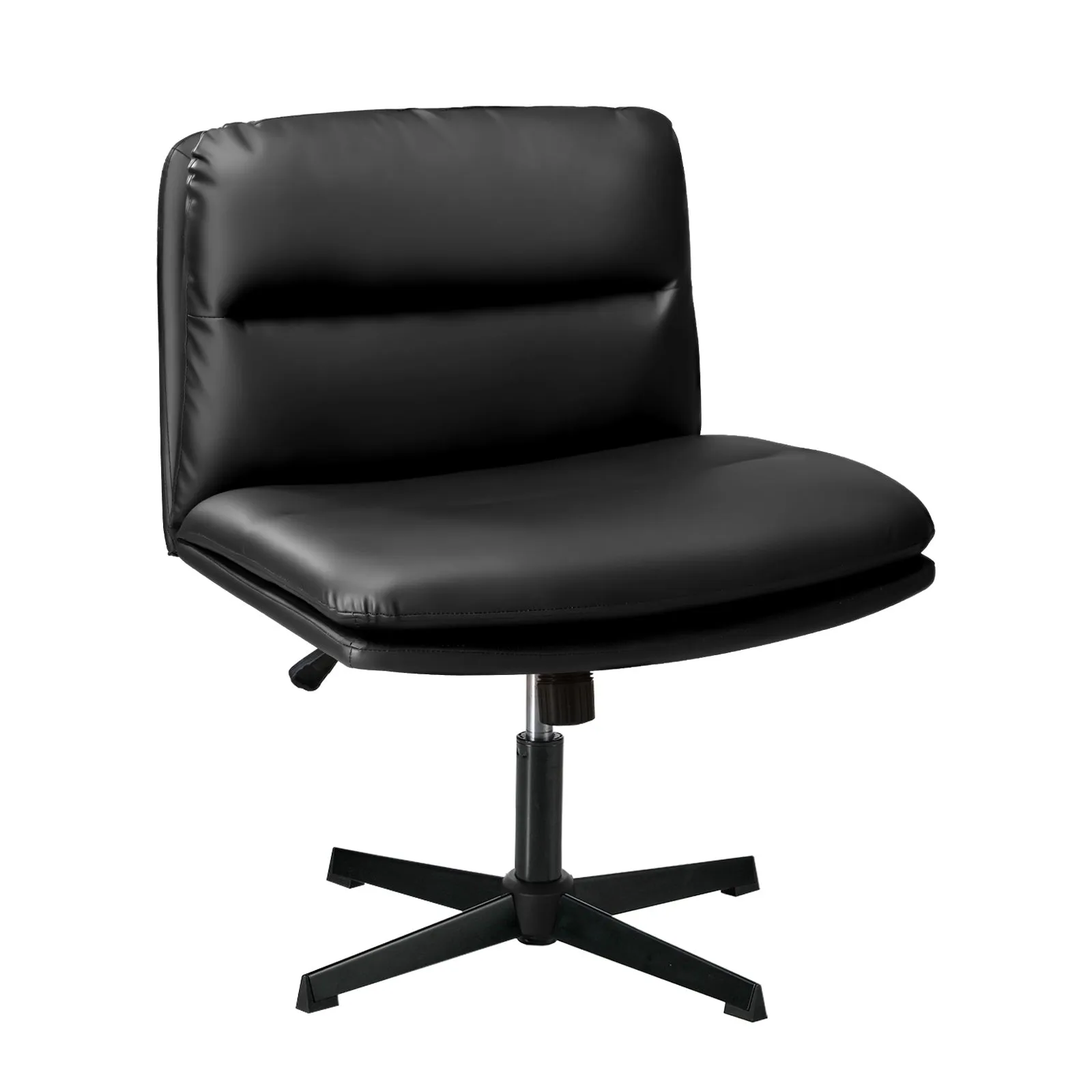 Oikiture Mid Back Armless Office Desk Chair Wide Seat No Wheels Leather Black