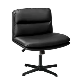 Oikiture Mid Back Armless Office Desk Chair Wide Seat No Wheels Leather Black