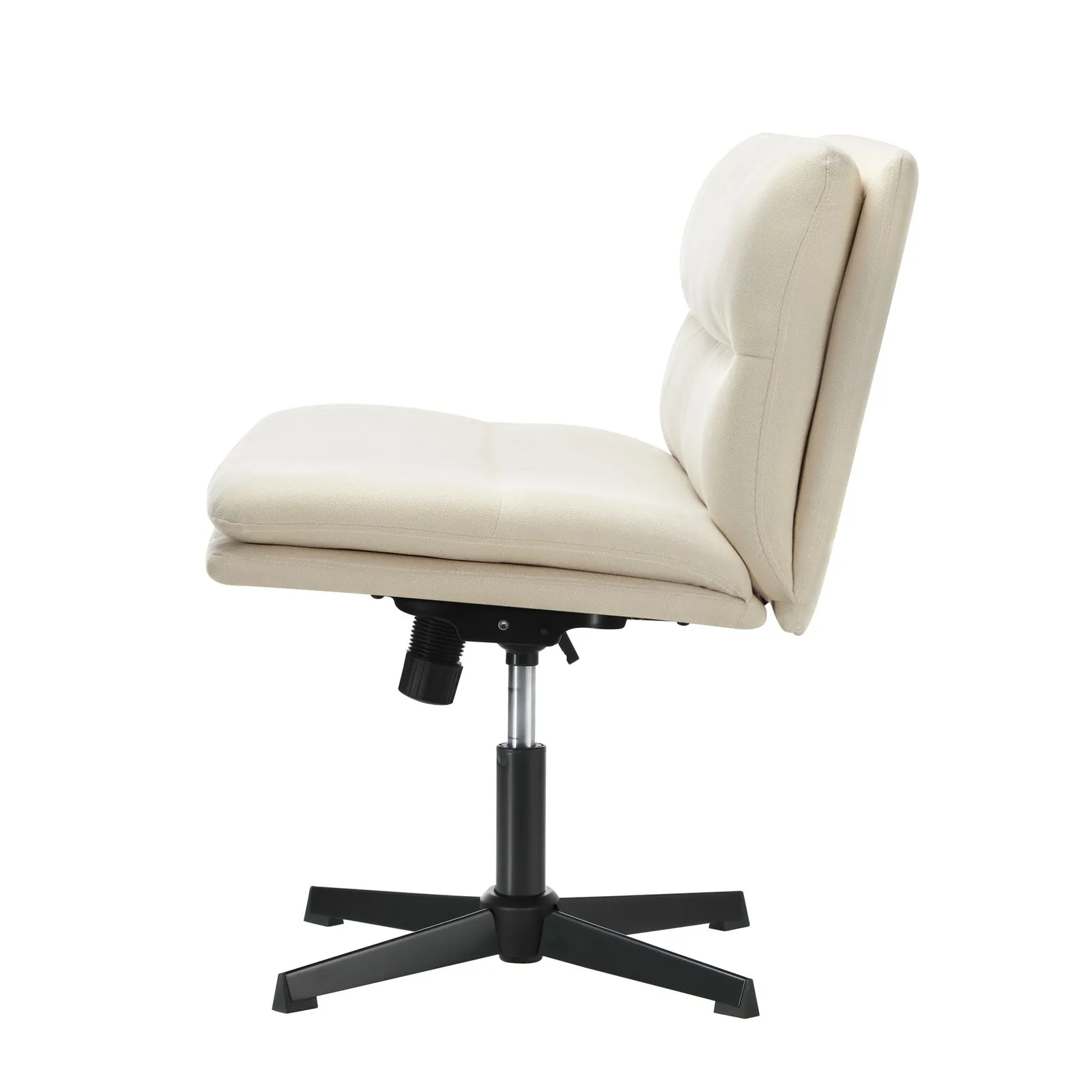 Oikiture Mid Back Armless Office Desk Chair Wide Seat No Wheels Linen Beige