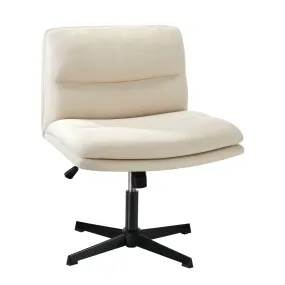 Oikiture Mid Back Armless Office Desk Chair Wide Seat No Wheels Linen Beige