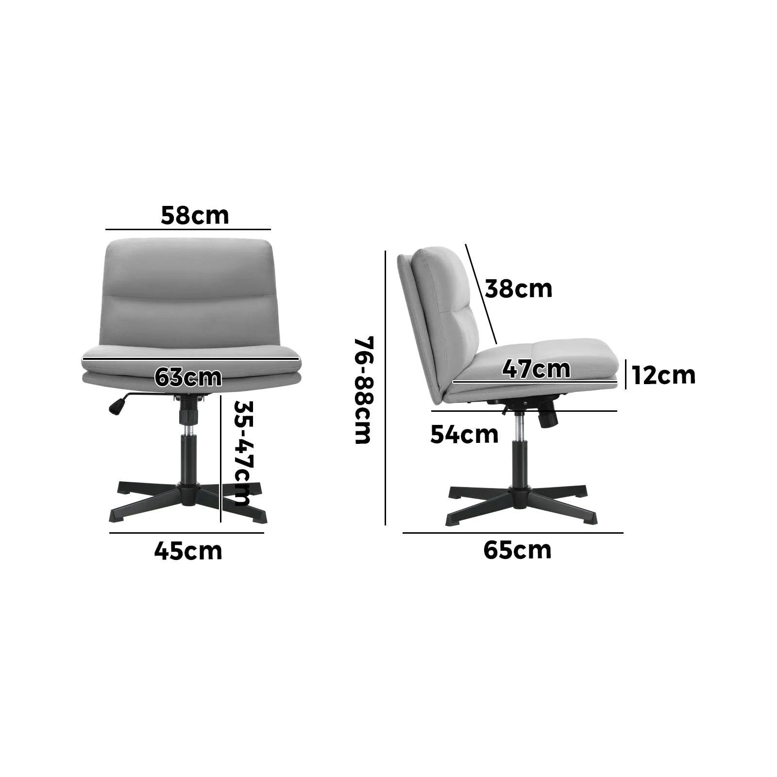 Oikiture Mid Back Armless Office Desk Chair Wide Seat No Wheels Linen Grey