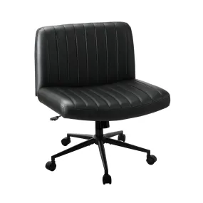Oikiture Mid Back Armless Office Desk Chair Wide Seat with Wheels Leather Black