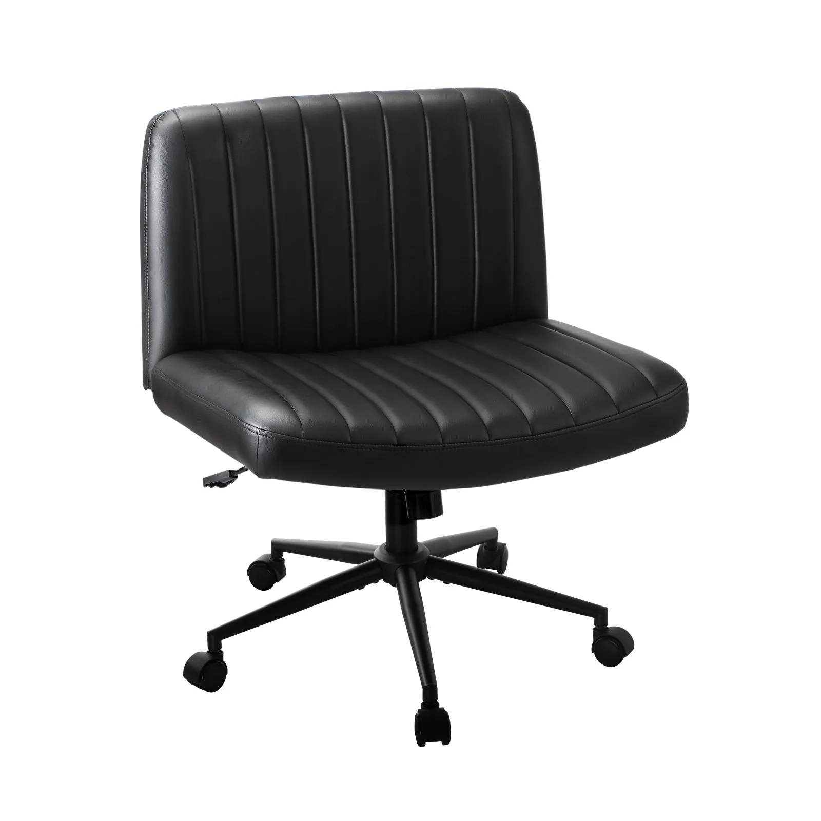 Oikiture Mid Back Armless Office Desk Chair Wide Seat with Wheels Leather Black