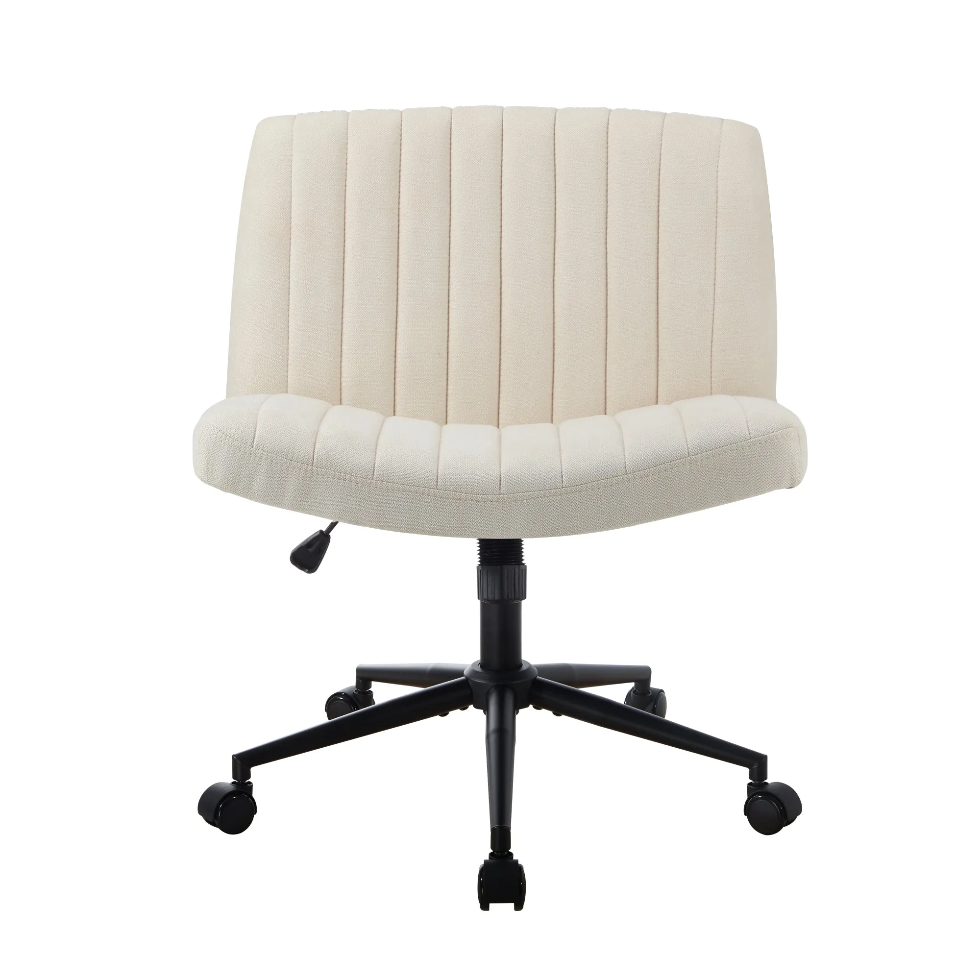 Oikiture Mid Back Armless Office Desk Chair Wide Seat with Wheels Linen Beige