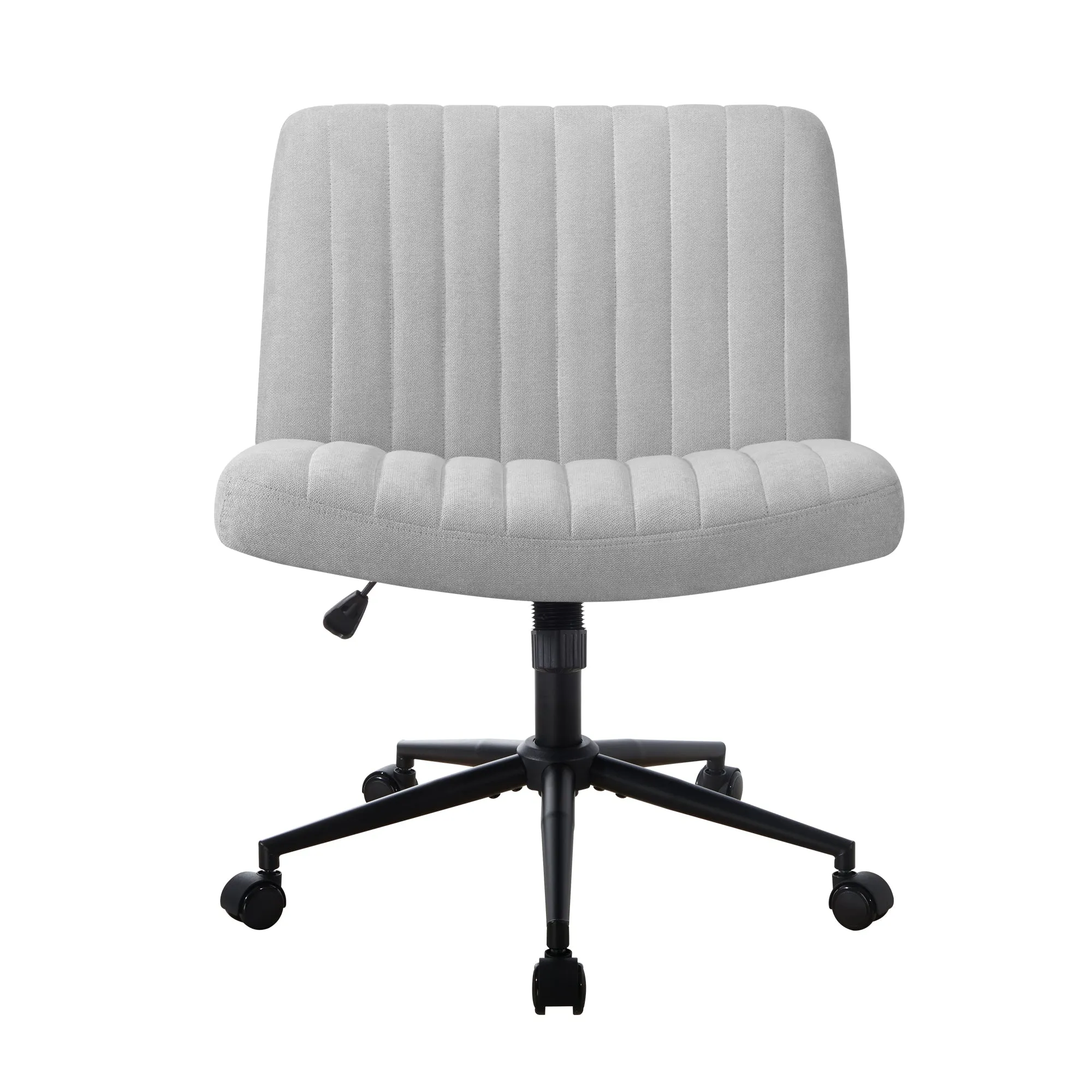 Oikiture Mid Back Armless Office Desk Chair Wide Seat with Wheels Linen Grey