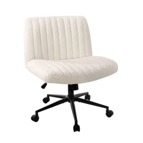 Oikiture Mid Back Armless Office Desk Chair Wide Seat with Wheels Sherpa White