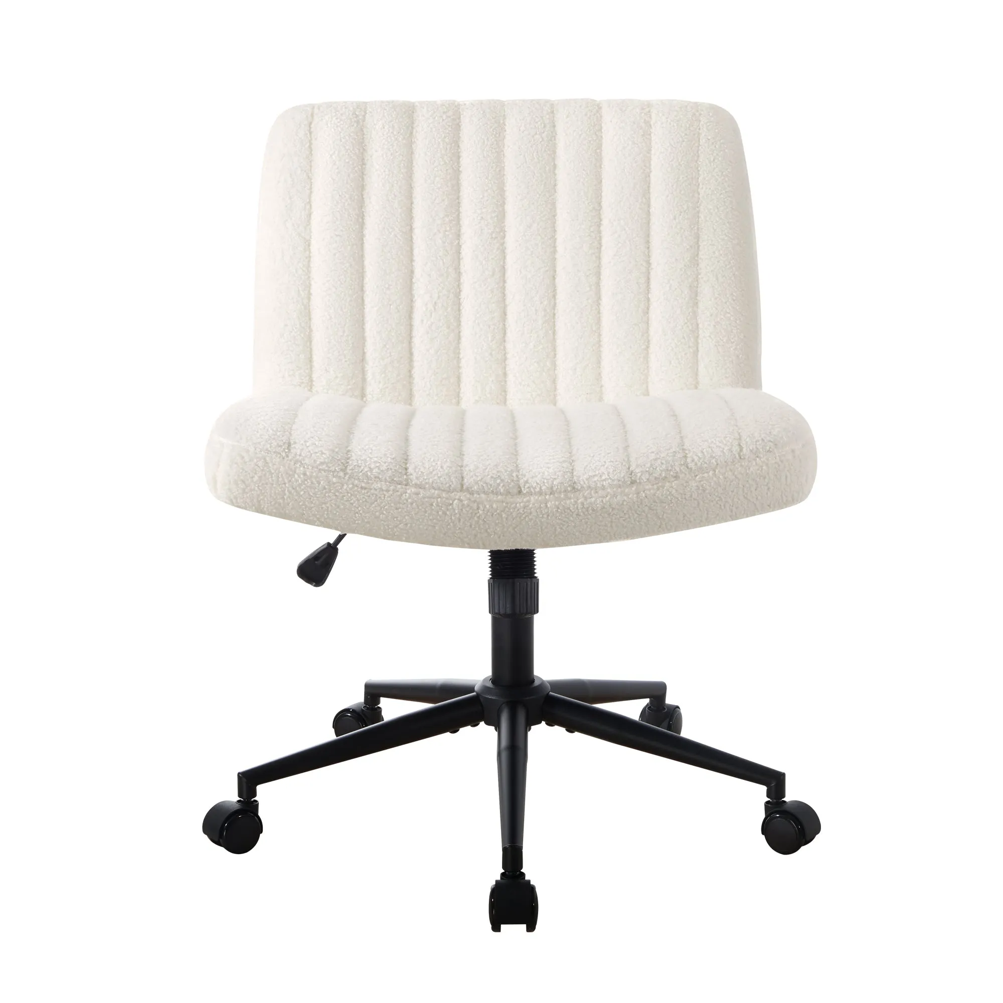 Oikiture Mid Back Armless Office Desk Chair Wide Seat with Wheels Sherpa White