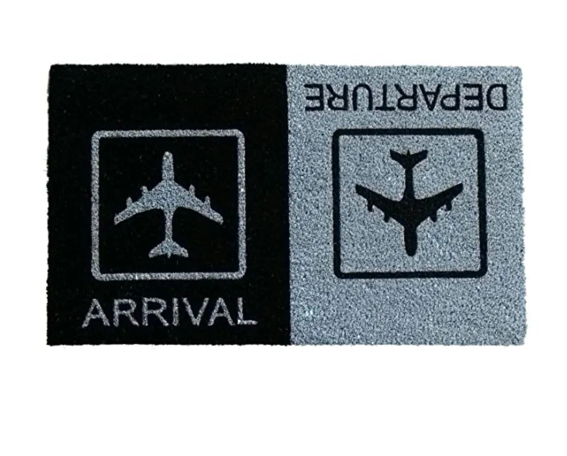 OnlyMat Arrival Departure Printed Natural Coir Black and Grey Entrance Doormat
