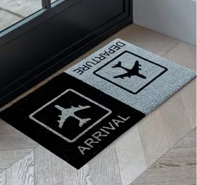 OnlyMat Arrival Departure Printed Natural Coir Black and Grey Entrance Doormat