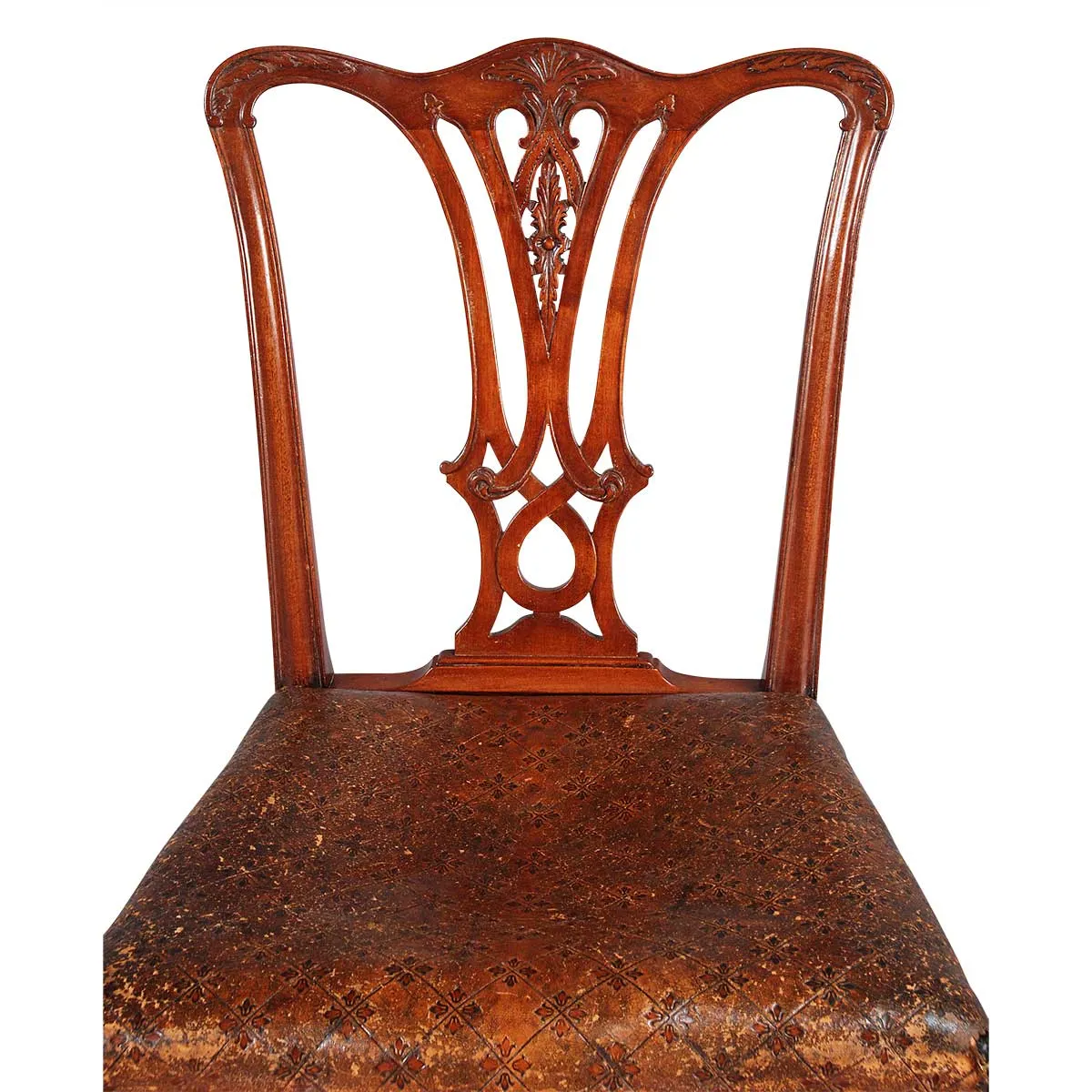 Pair of Chippendale Style Chairs with Leather Seats