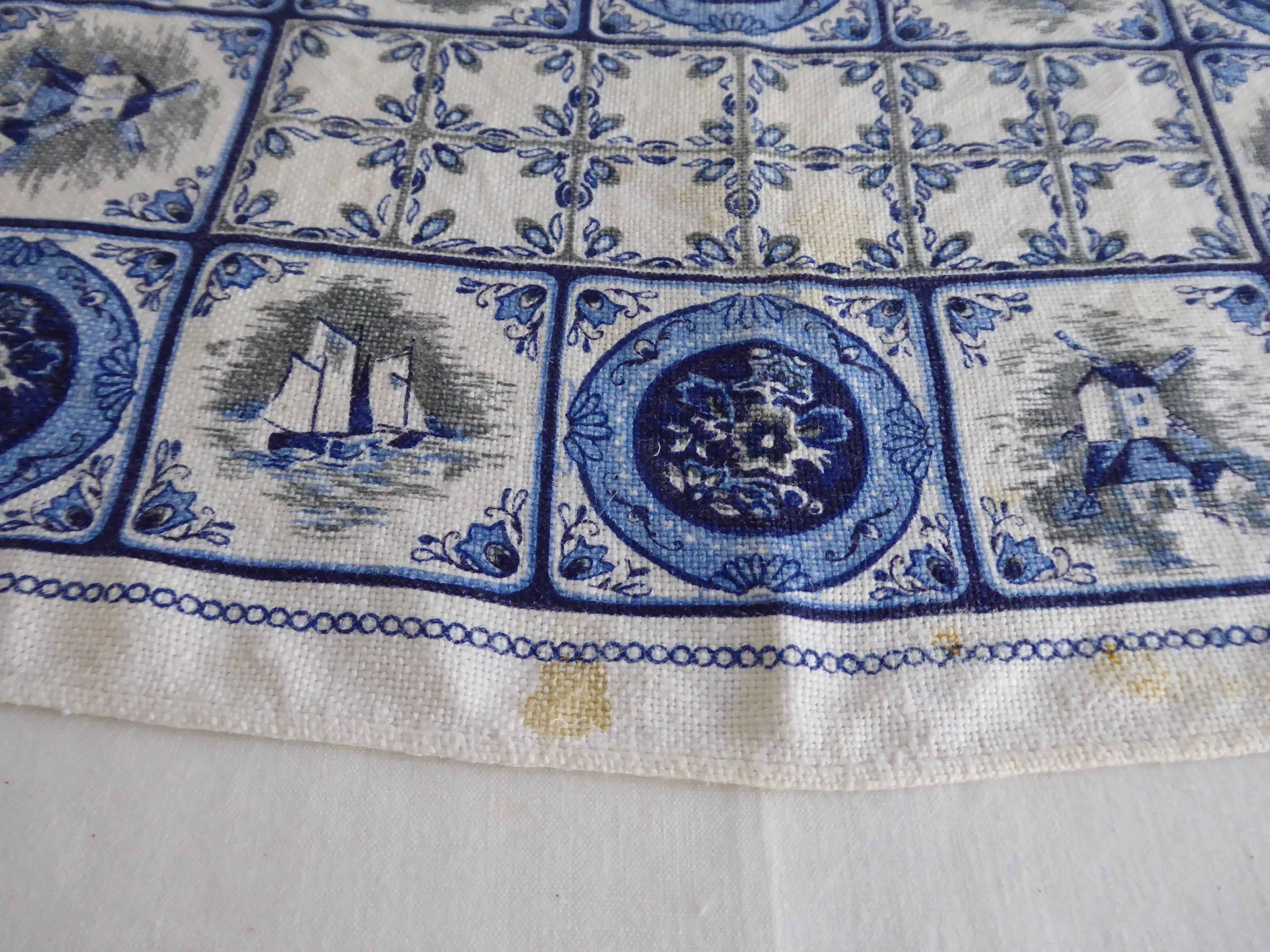 Pair Of Linen Placemats Delft Tile Pattern 1950s Table Mats Delft Blue White Table Linens