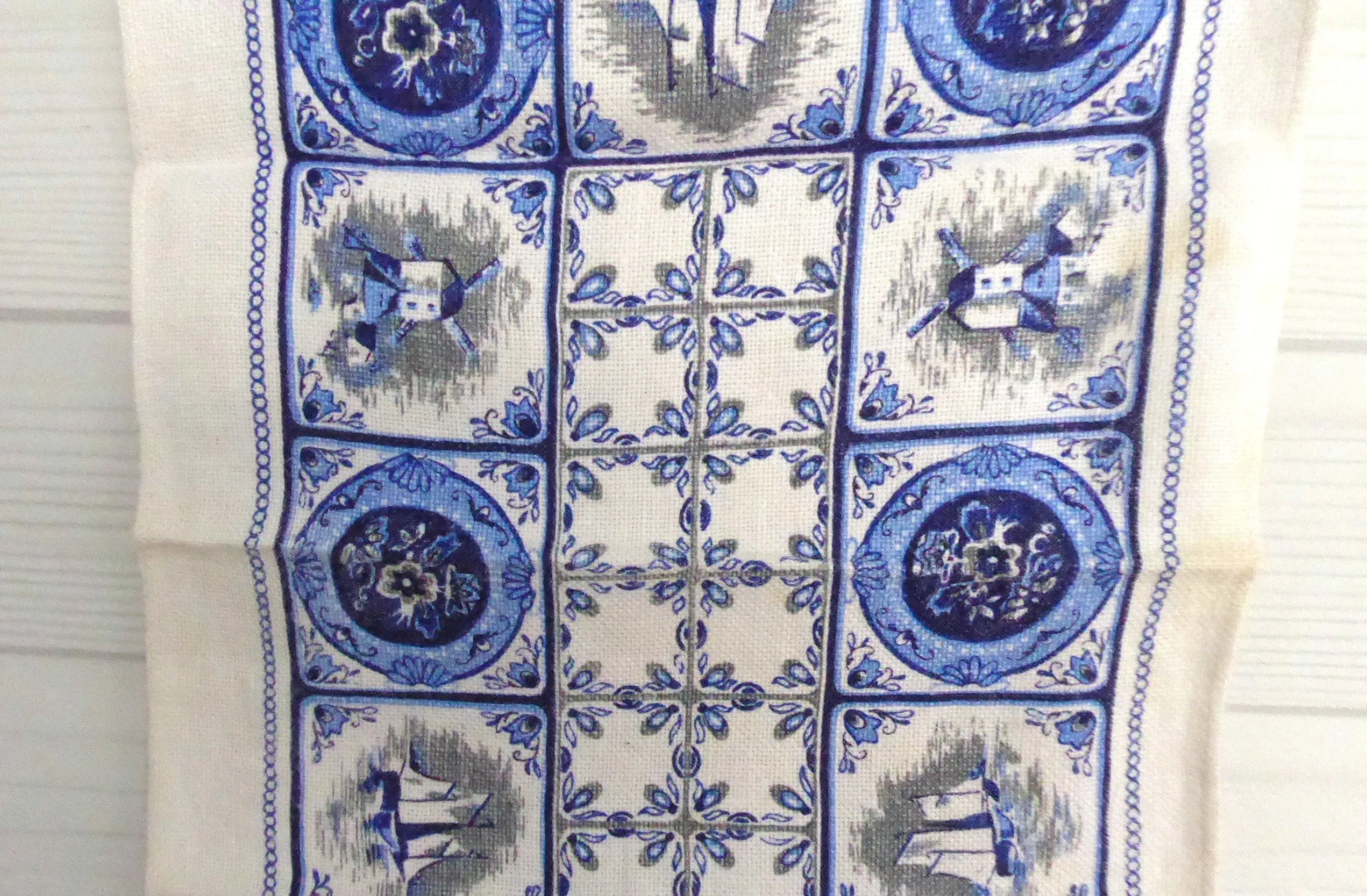 Pair Of Linen Placemats Delft Tile Pattern 1950s Table Mats Delft Blue White Table Linens