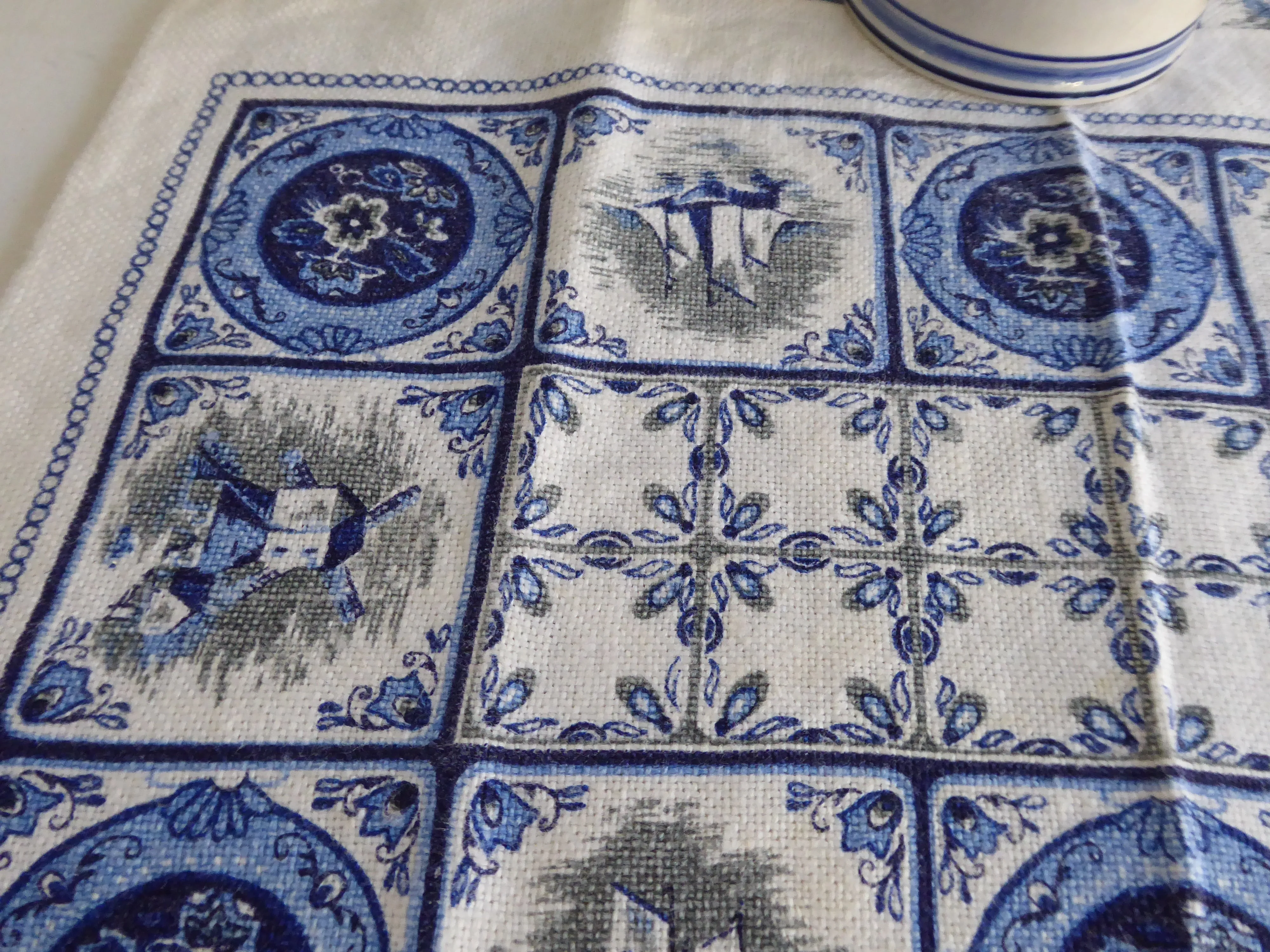 Pair Of Linen Placemats Delft Tile Pattern 1950s Table Mats Delft Blue White Table Linens