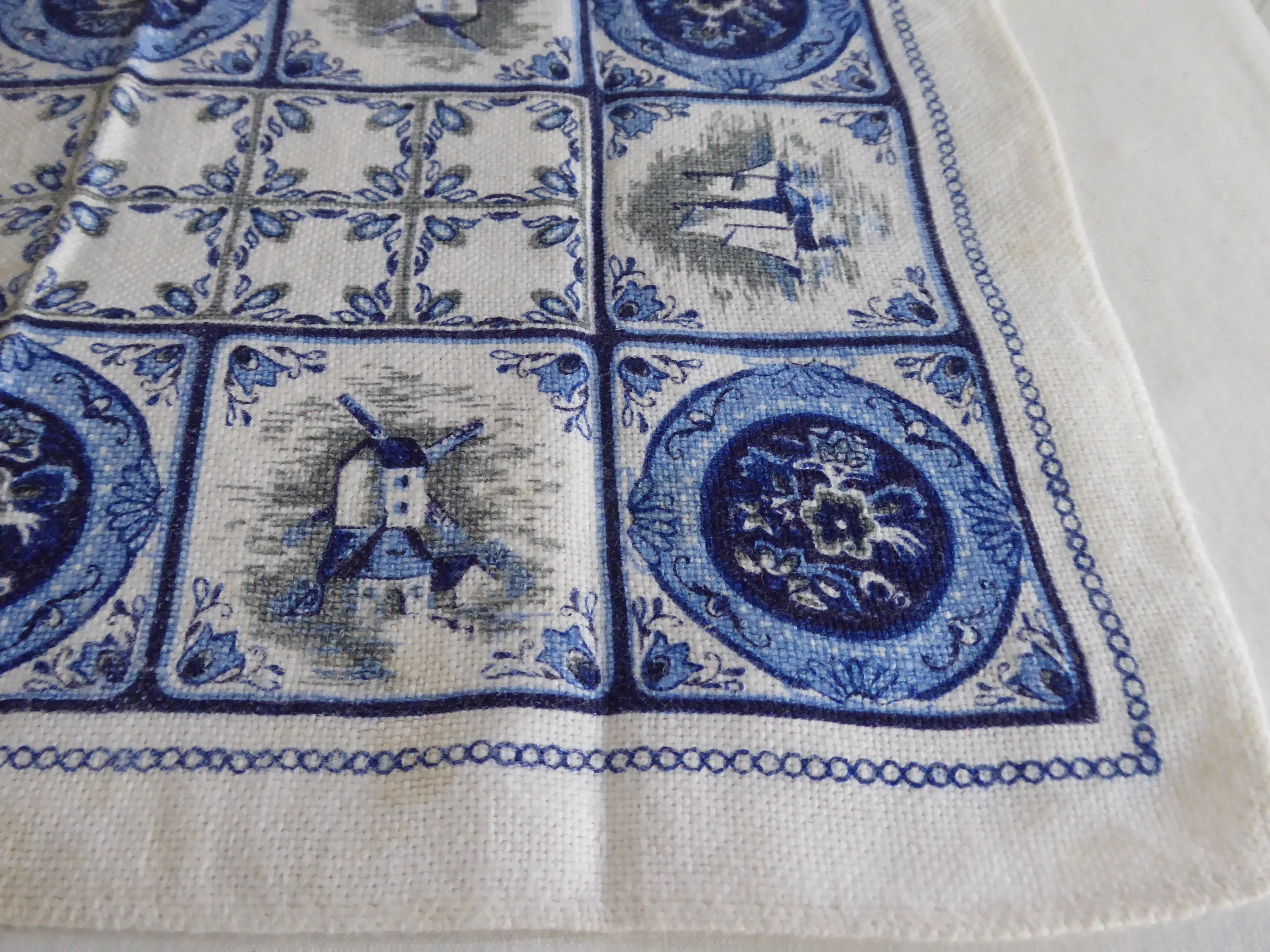 Pair Of Linen Placemats Delft Tile Pattern 1950s Table Mats Delft Blue White Table Linens