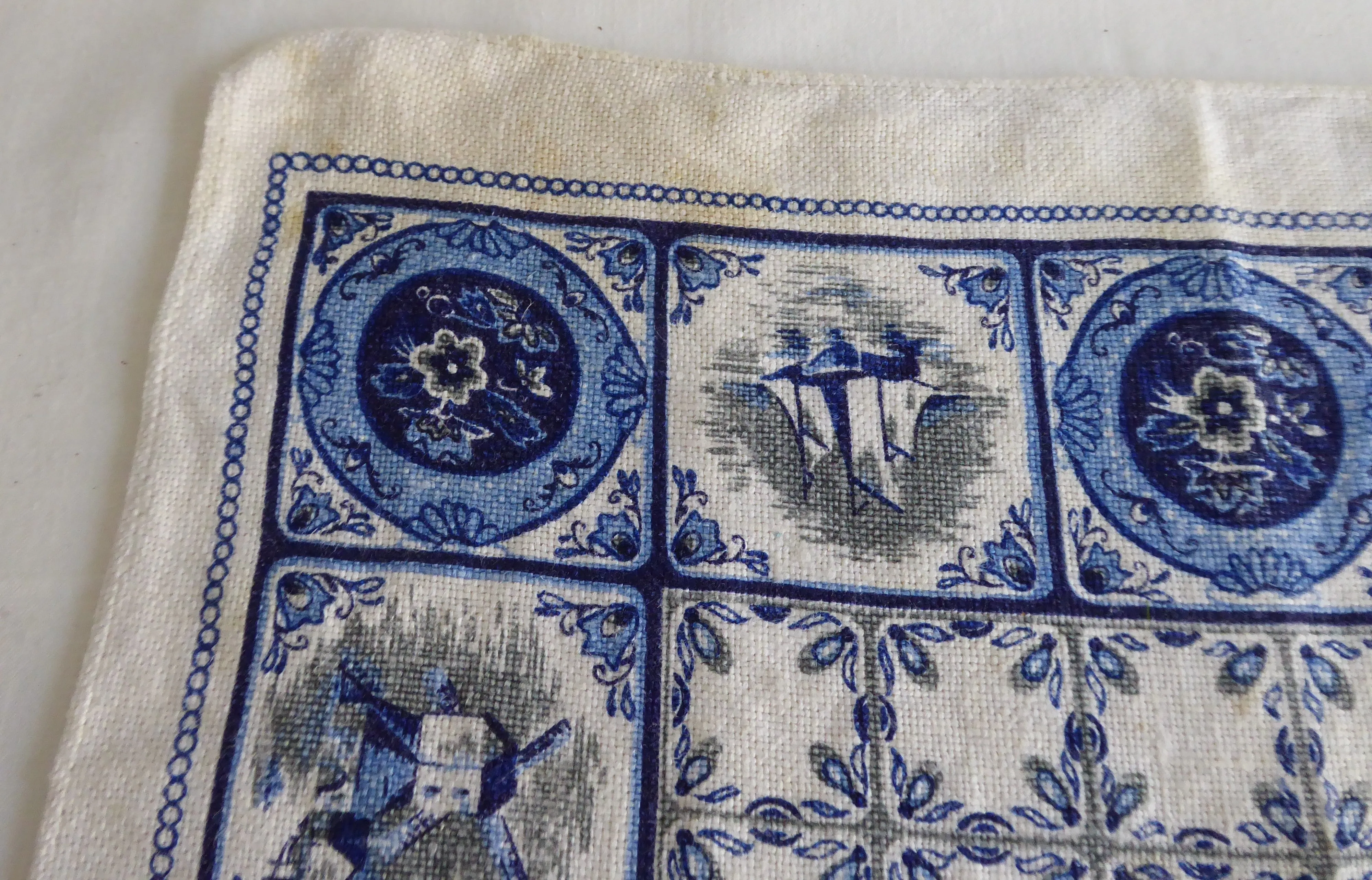 Pair Of Linen Placemats Delft Tile Pattern 1950s Table Mats Delft Blue White Table Linens