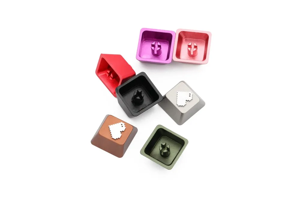Pixel Heart anodized aluminum keycaps with anodizing for custom mechanical keyboards cherry profile grey black red green silver