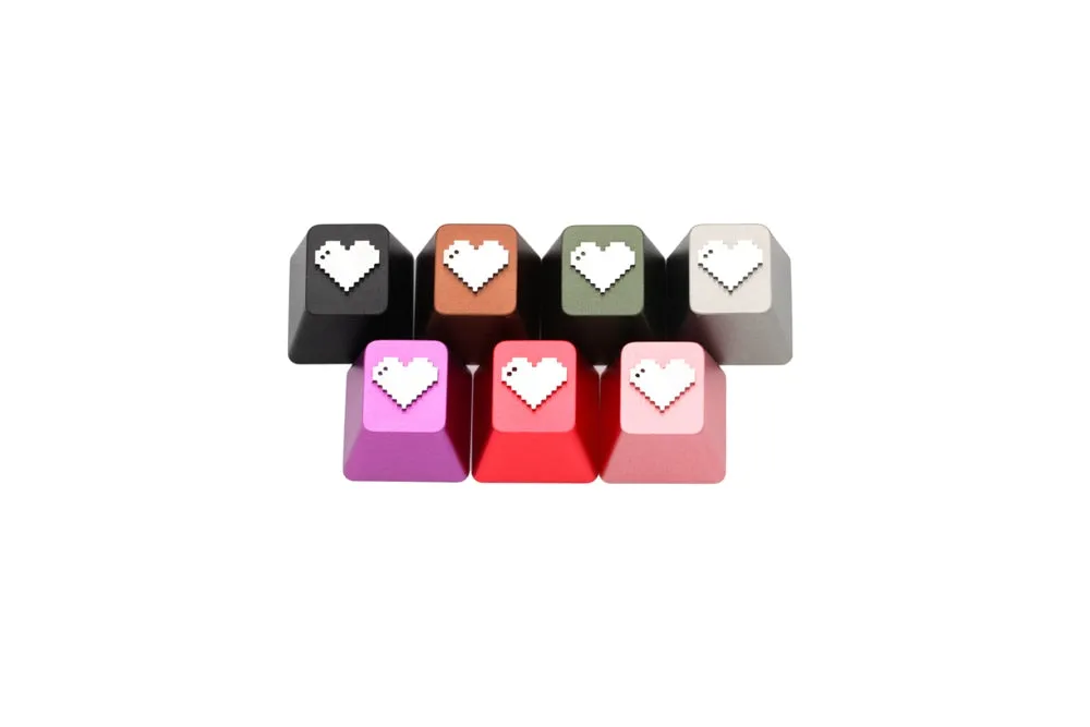 Pixel Heart anodized aluminum keycaps with anodizing for custom mechanical keyboards cherry profile grey black red green silver