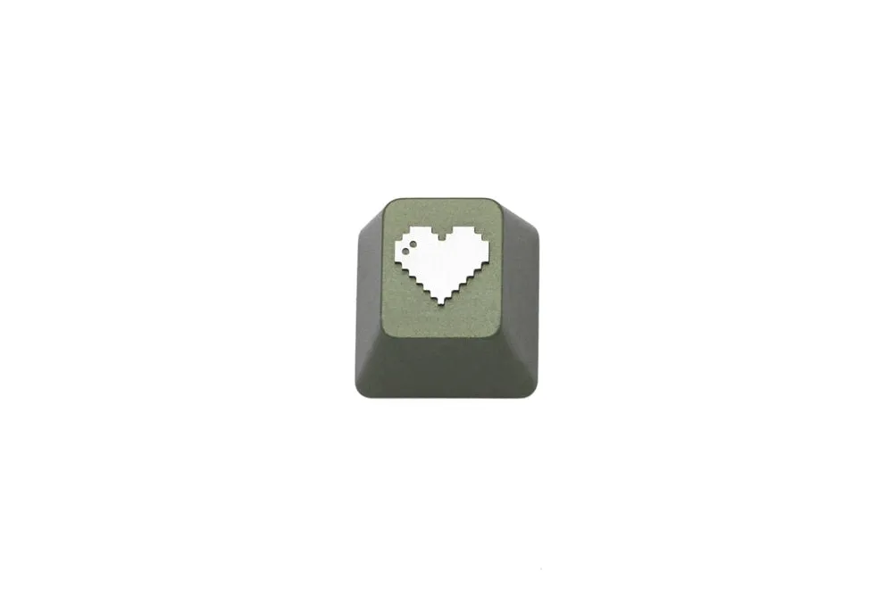 Pixel Heart anodized aluminum keycaps with anodizing for custom mechanical keyboards cherry profile grey black red green silver
