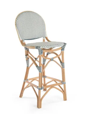 Rattan Bistro Bar Chair, White and Blue