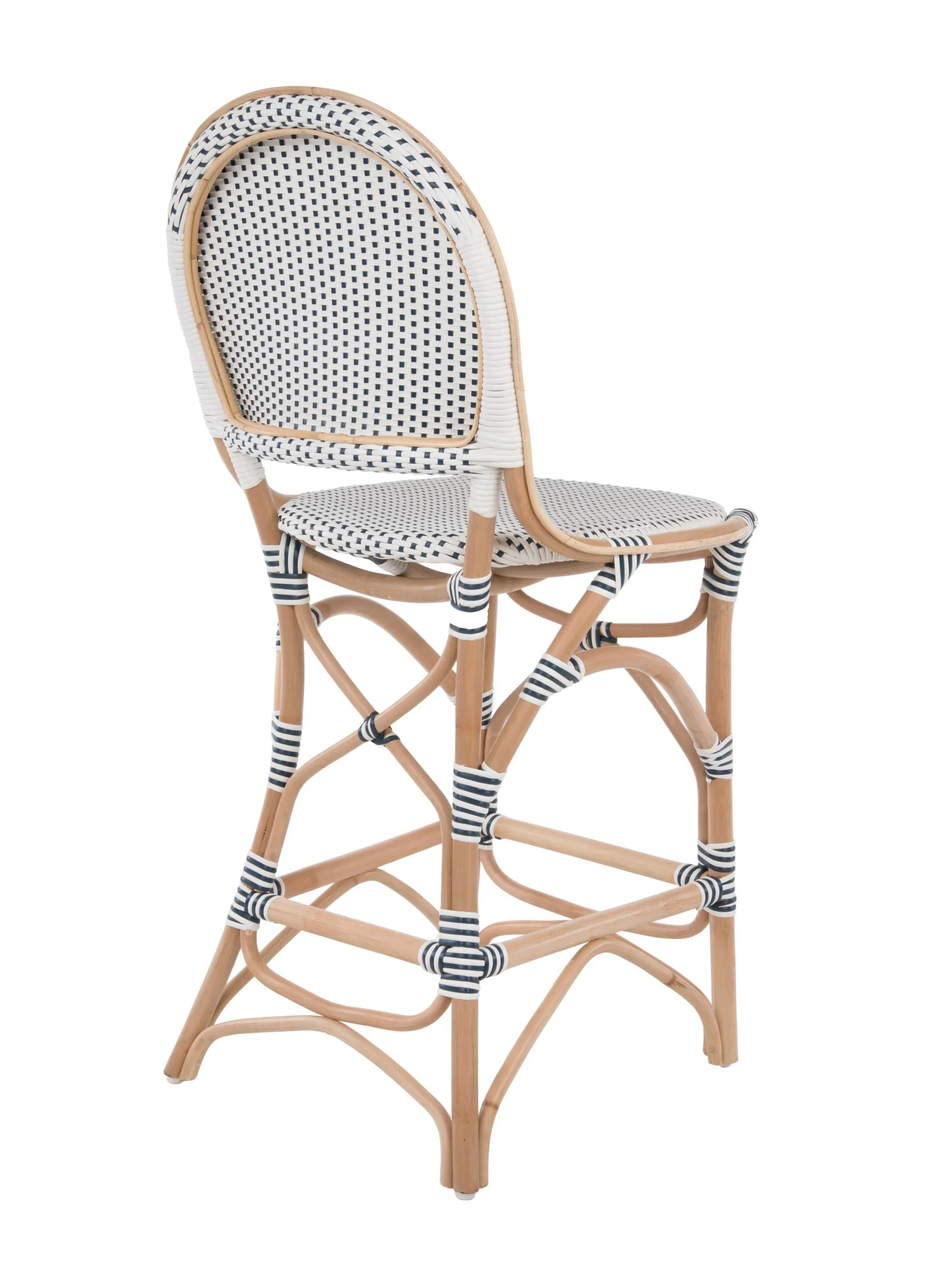 Rattan Bistro Counter Chair, White and Blue