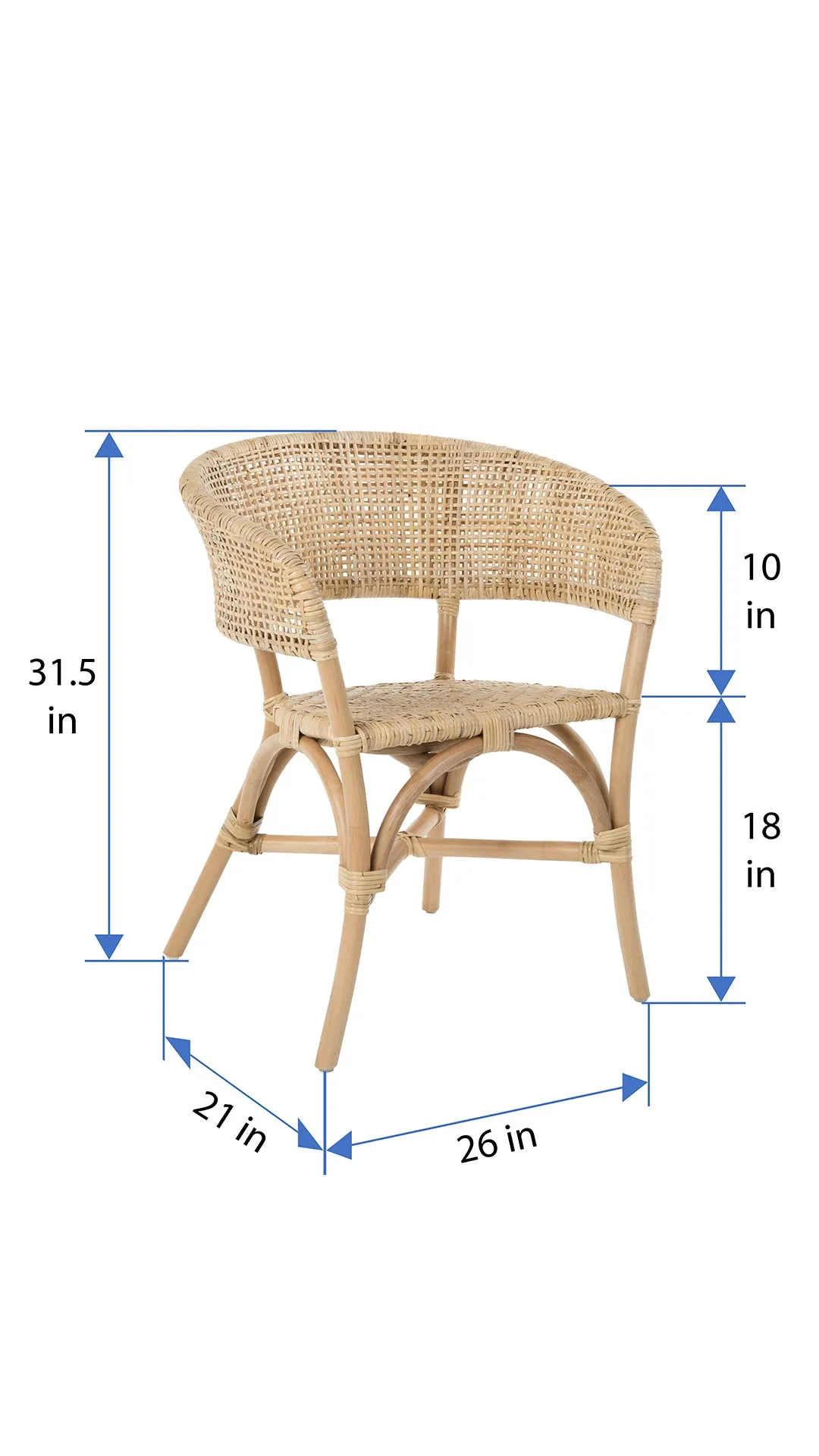 Rattan Cane Webbing Club & Dining Chair, Natural, Set of 2 Pieces