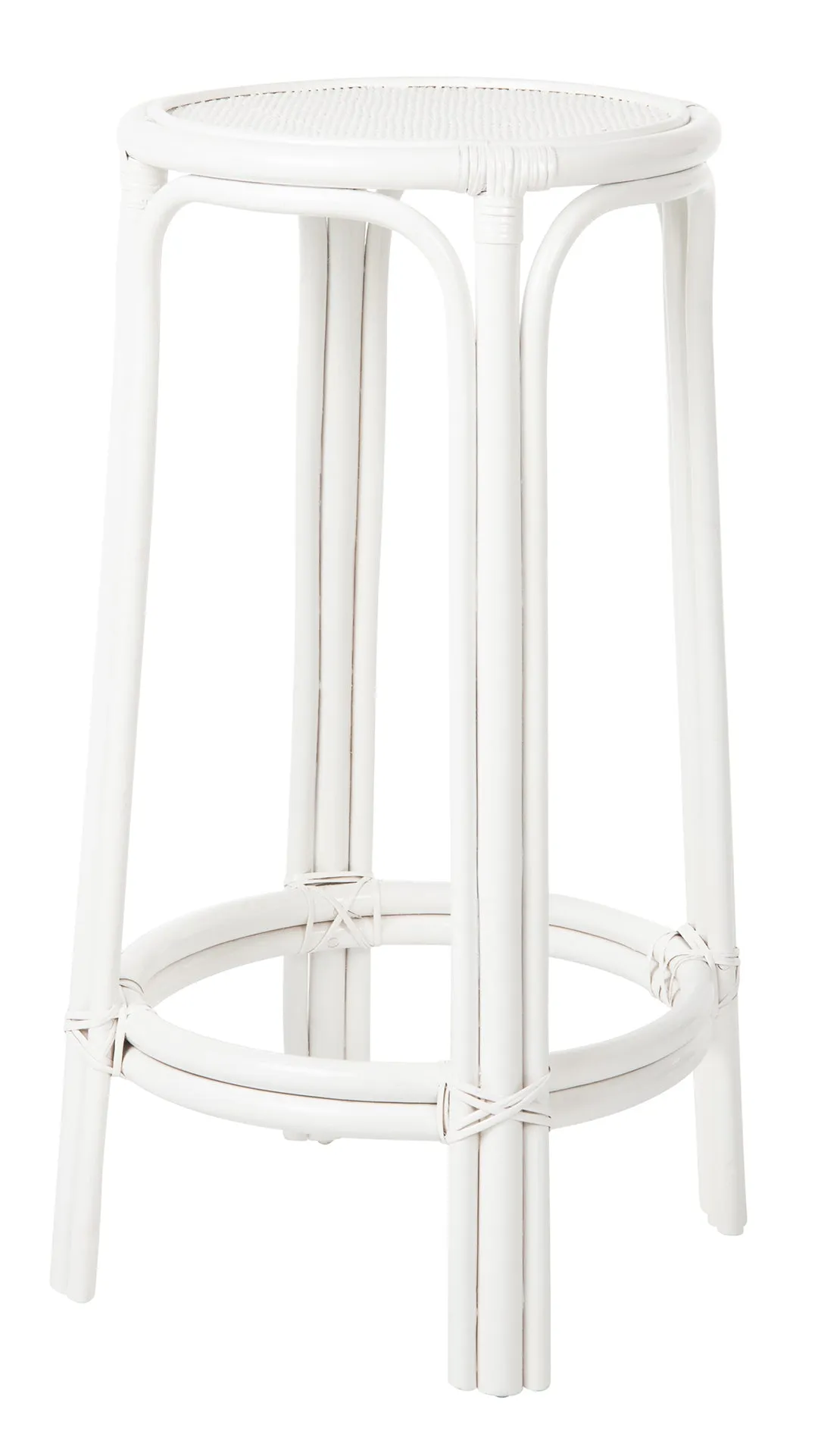 Rattan Lattice Backless Bar Stool, White