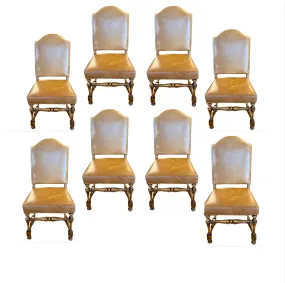 Slifer Tan Leather Dining Chairs, Set of Eight, Sold as One Set