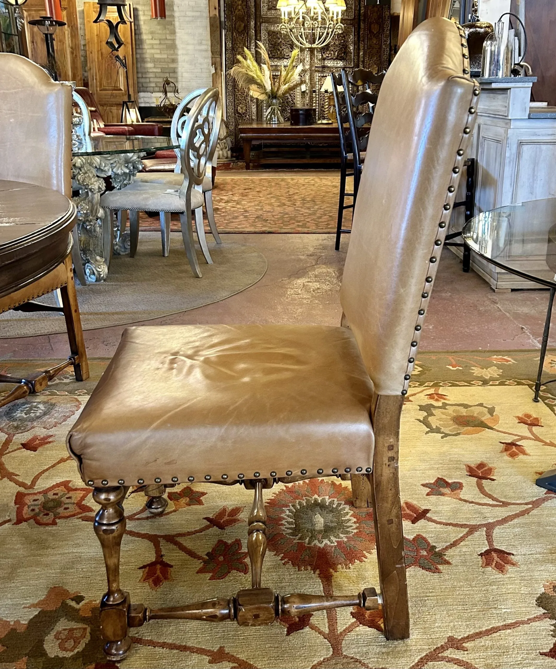 Slifer Tan Leather Dining Chairs, Set of Eight, Sold as One Set