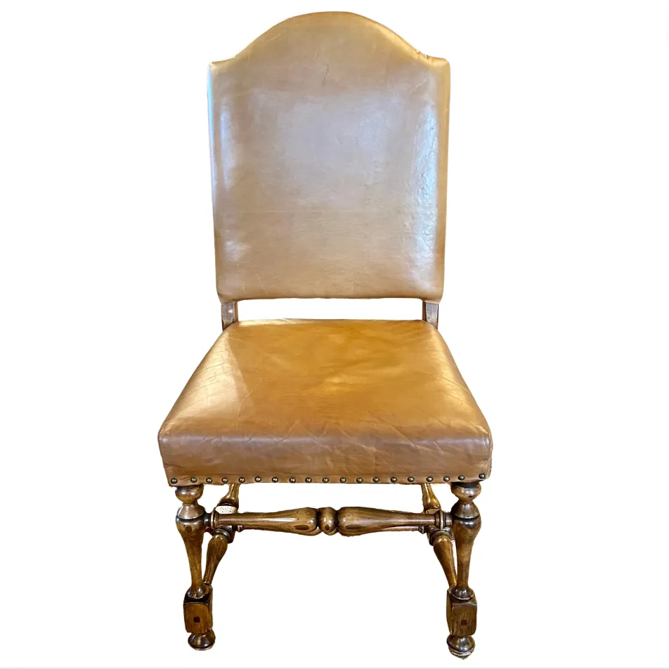 Slifer Tan Leather Dining Chairs, Set of Eight, Sold as One Set