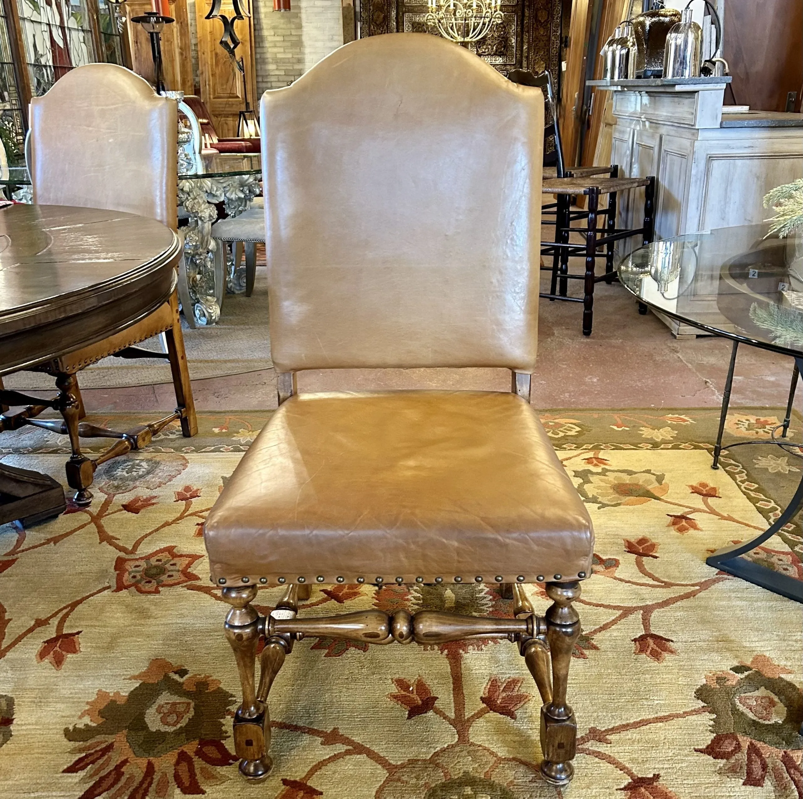 Slifer Tan Leather Dining Chairs, Set of Eight, Sold as One Set