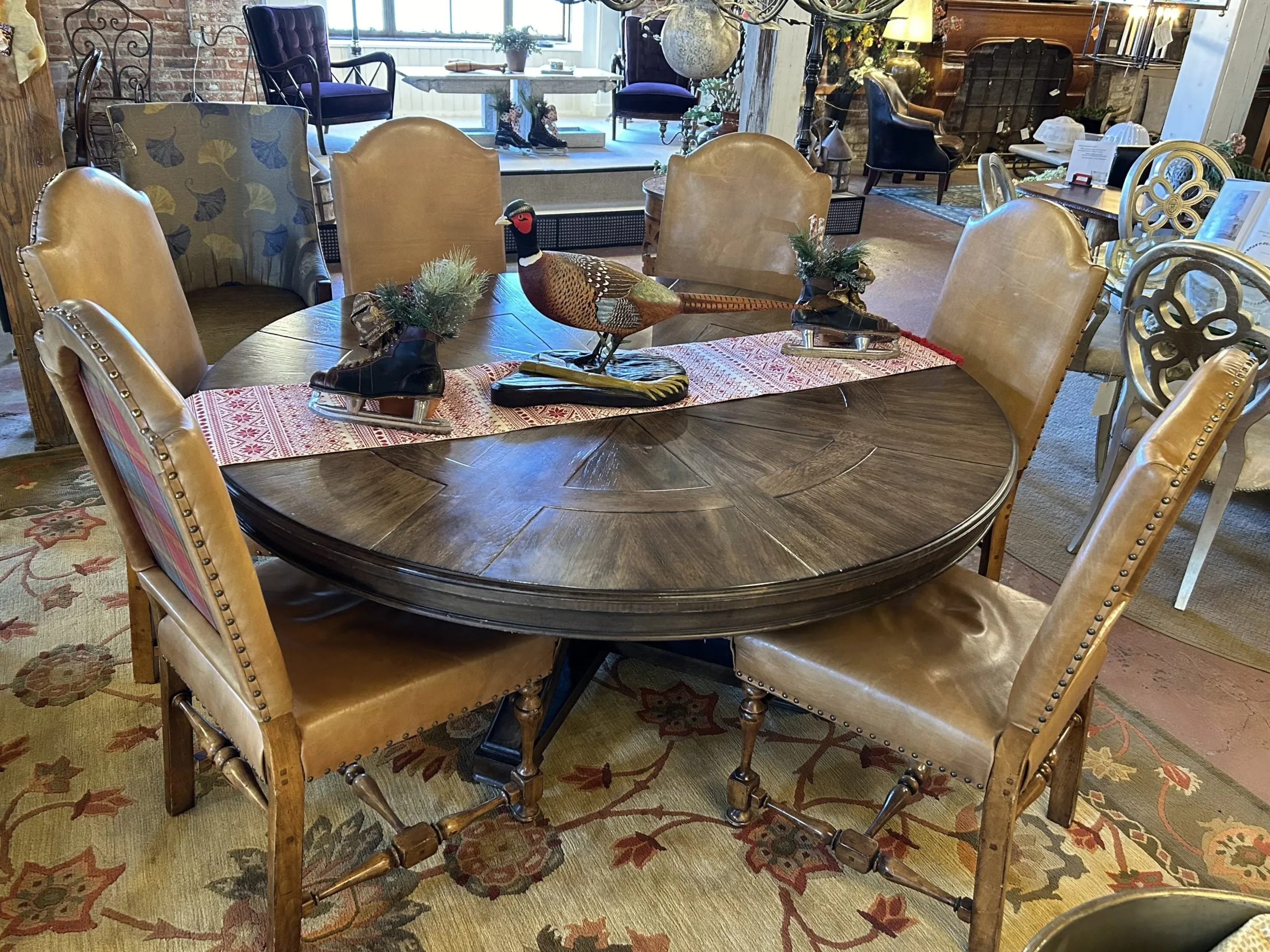 Slifer Tan Leather Dining Chairs, Set of Eight, Sold as One Set