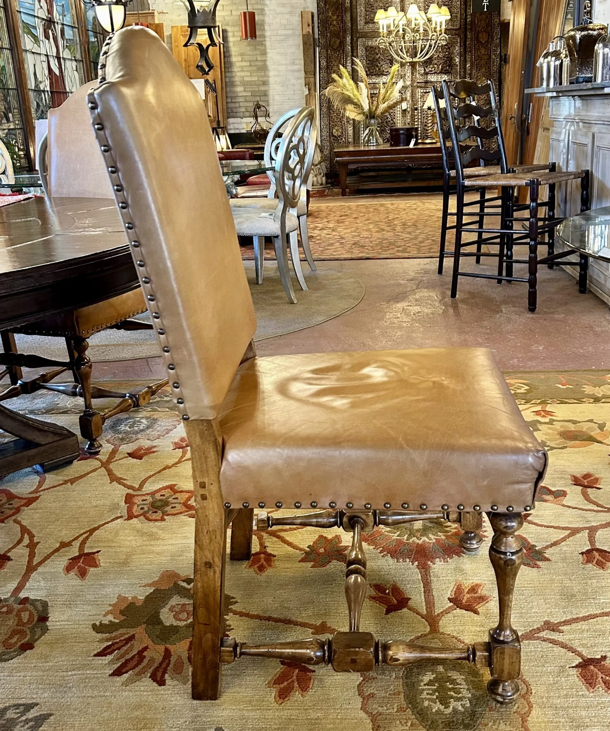 Slifer Tan Leather Dining Chairs, Set of Eight, Sold as One Set