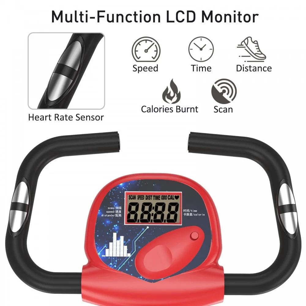 Steel Manual Stationary Bike Resistance Exercise Bike w/ LCD Monitor Red