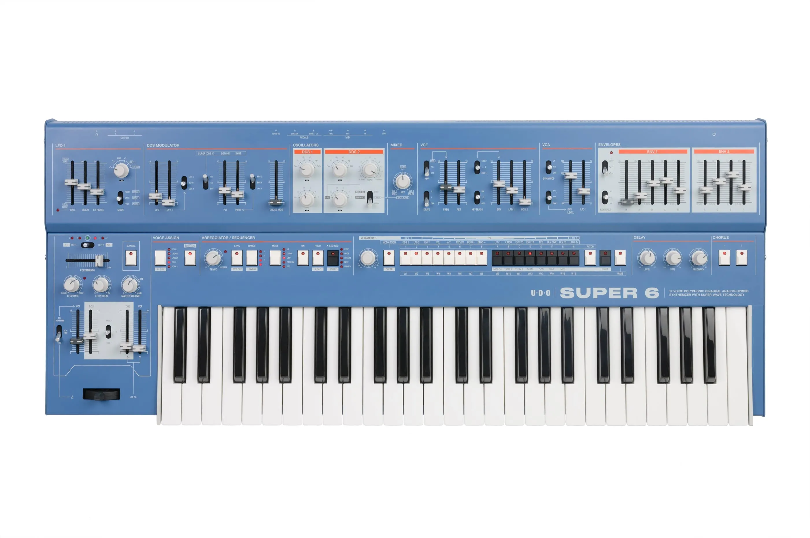 UDO Super 6 12 Voice Polyphonic Stereo-Analogue Synthesizer - Blue