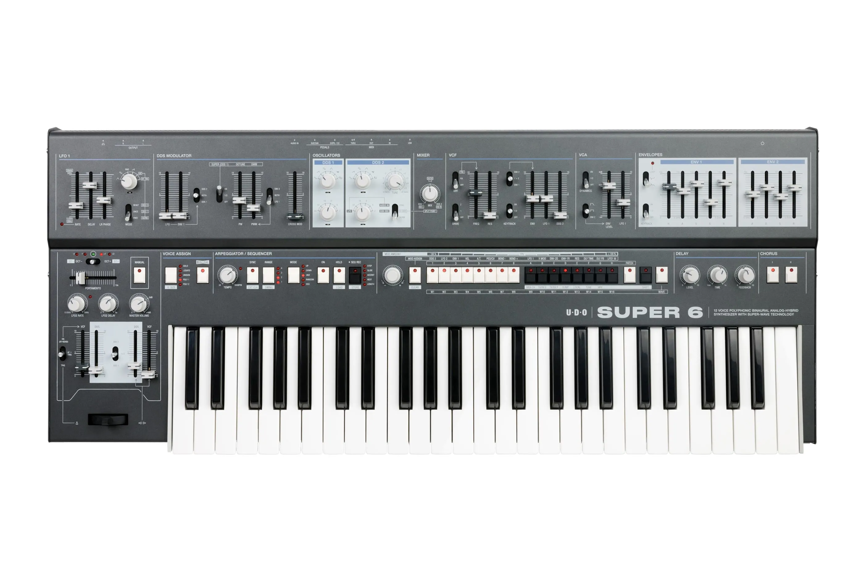 UDO Super 6 12 Voice Polyphonic Stereo-Analogue Synthesizer - Grey